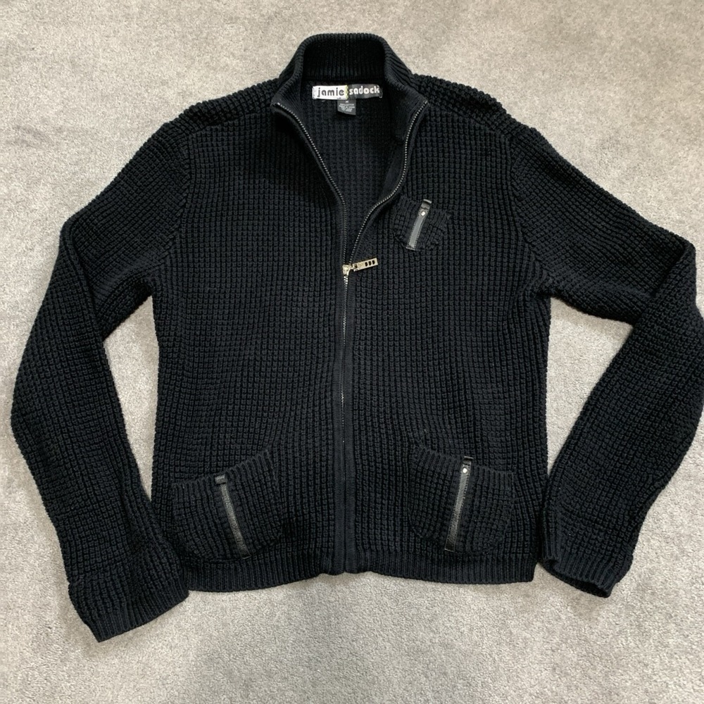Jamie Sadock Black Zip Up Cotton Sweater‎ pockets Womens Size Medium